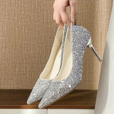 Glittered Stiletto Heel Pumps Sliver/2.4 in