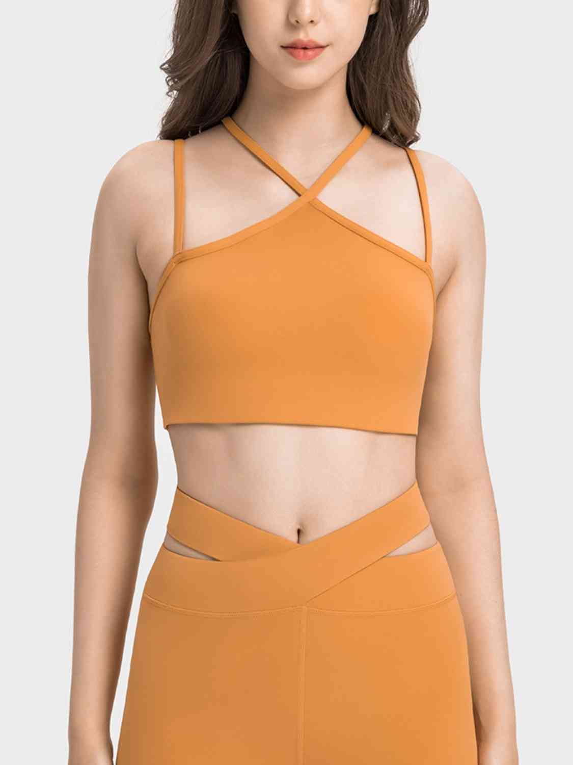 Double-Strap Cropped Sports Cami Mustard