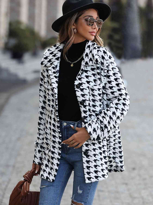 Houndstooth Button Down Jacket White