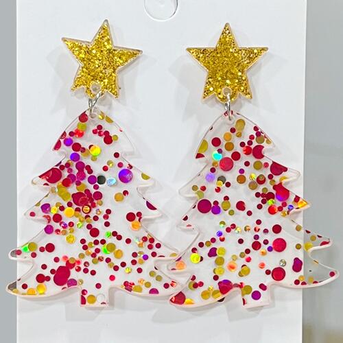 Christmas Tree Acrylic Dangle Earrings Deep Red One Size