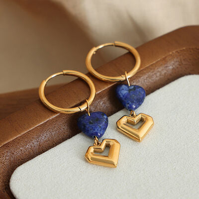 Heart Shape Lapis Lazuli Dangle Earrings Peacock Blue One Size