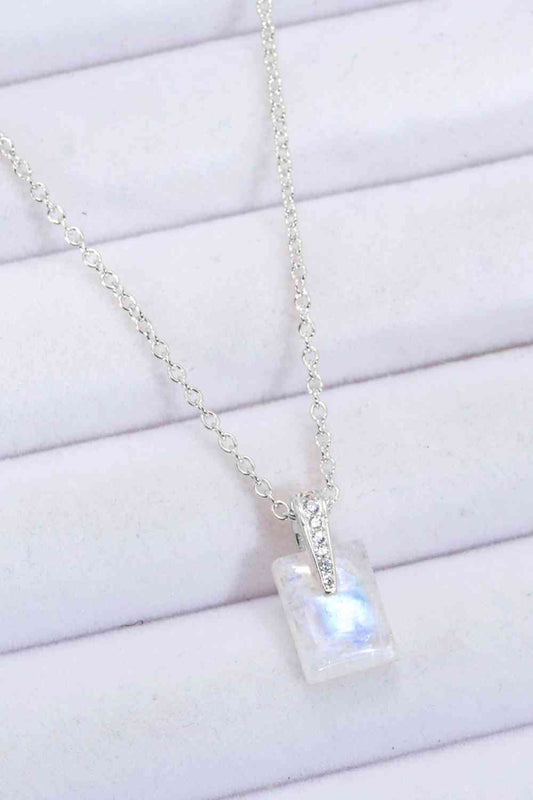 925 Sterling Silver Natural Moonstone Pendant Necklace Silver One Size