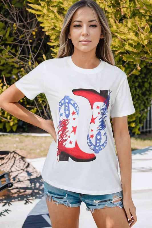 Star Cowboy Boots Graphic Tee White