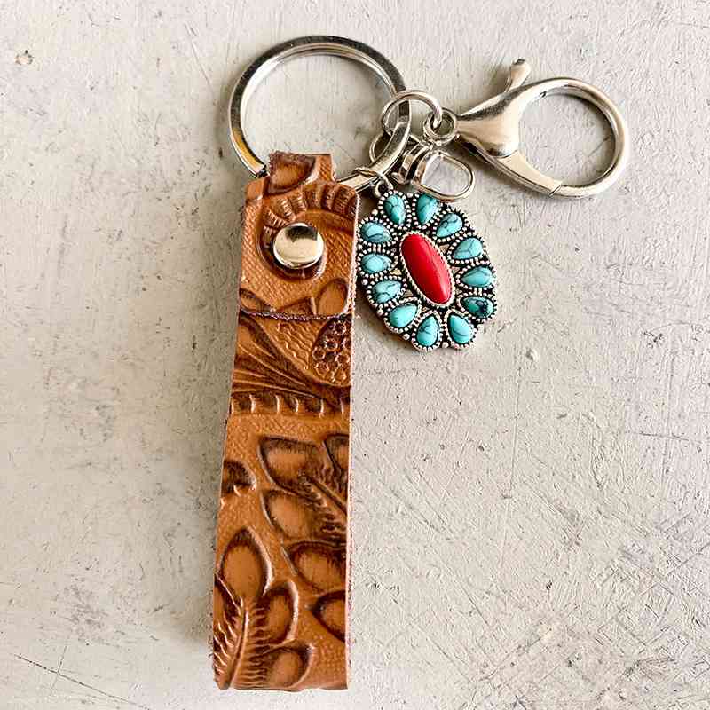 Turquoise Genuine Leather Key Chain Style B One Size