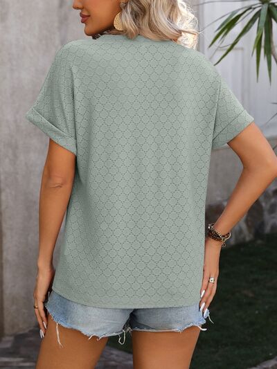 Eyelet Notched Short Sleeve T-Shirt