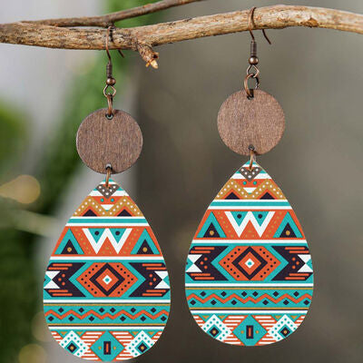 Geometric Wooden Teardrop Earrings Multicolor One Size