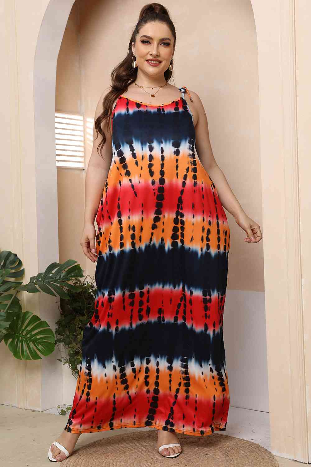 Plus Size Tie-Shoulder Maxi Dress Multicolor