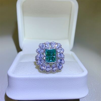 3 Carat Moissanite 925 Sterling Silver Ring Teal