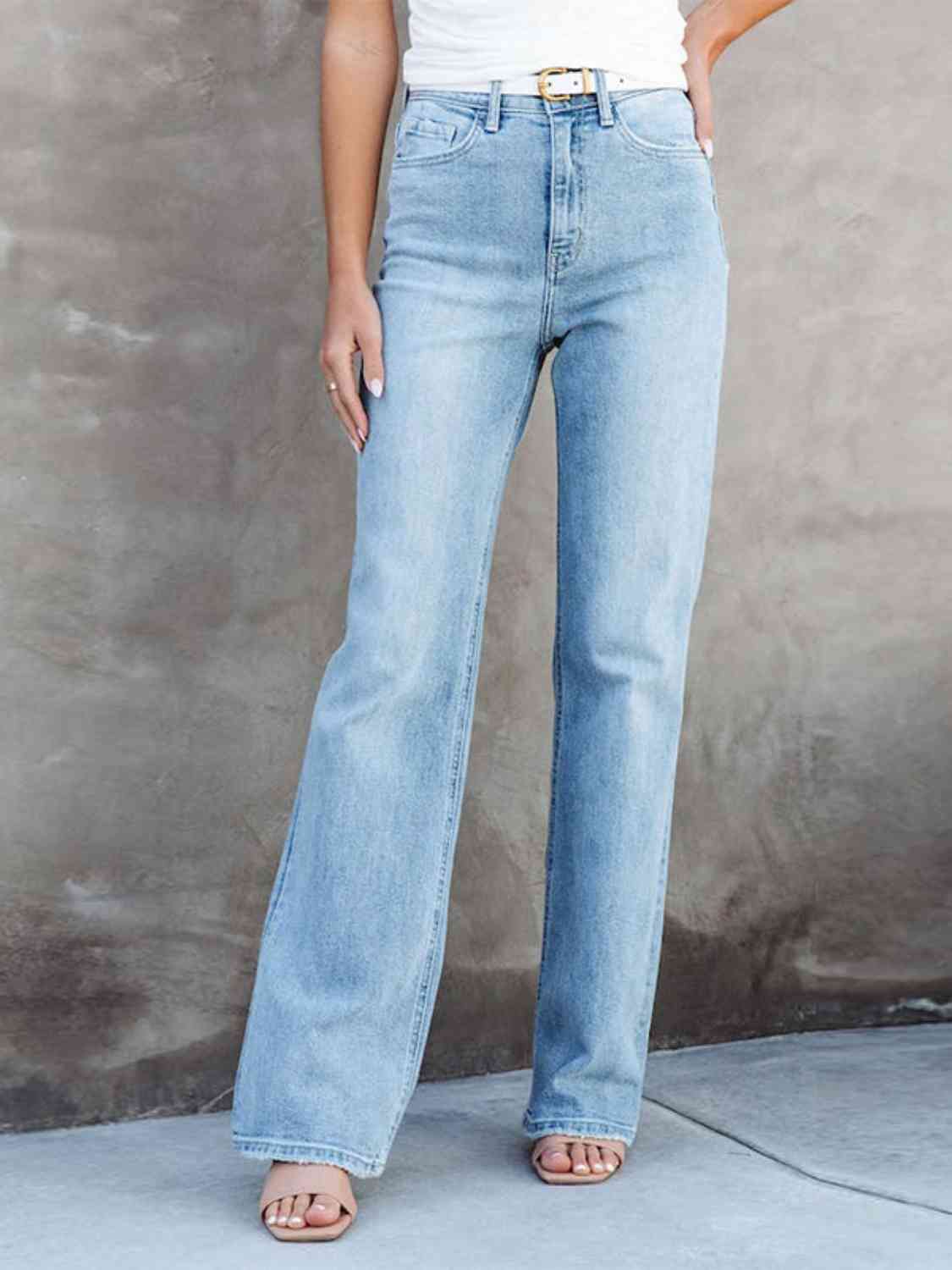 Washed Straight Leg Jeans Misty Blue