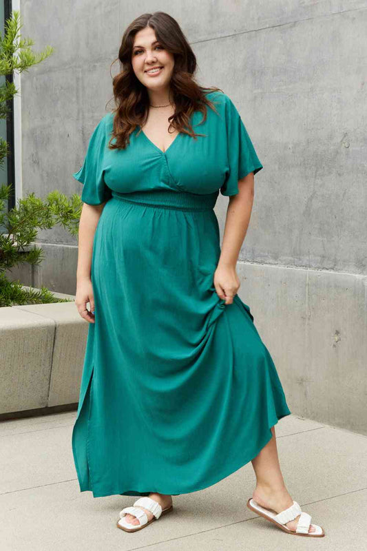 ODDI Full Size Woven Wrap Maxi Dress Turquoise