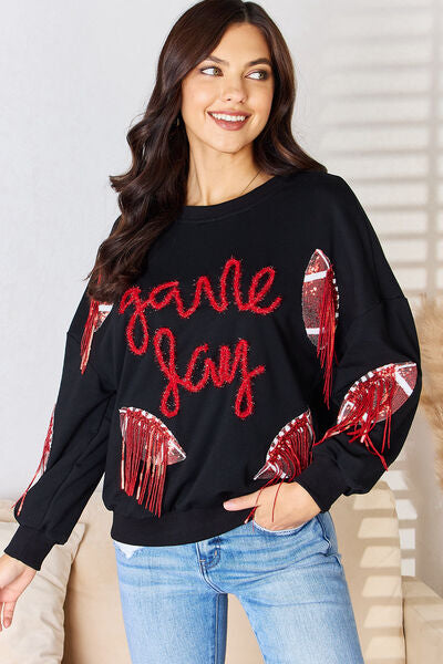 Rugby Sequin Round Neck Sweatshirt Deep Red