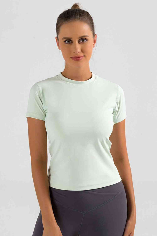 Round Neck Short Sleeve Sports T-Shirt Light Green