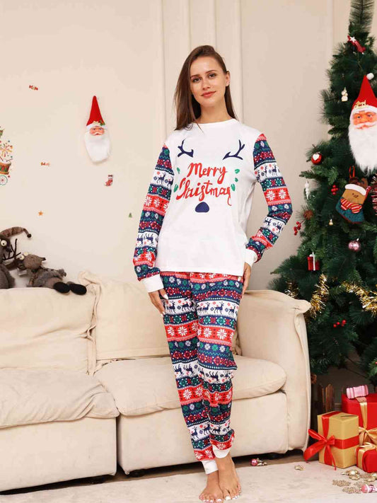 Full Size MERRY CHRISTMAS Top and Pants Set White