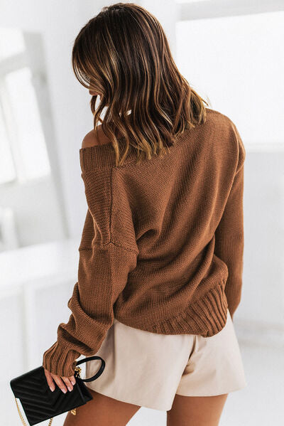 V-Neck Dropped Shoulder Sweater