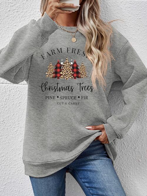 Graphic Round Neck Long Sleeve Sweatshirt Charcoal