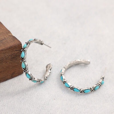 Artificial Turquoise Silver-Plated Hoop Earrings