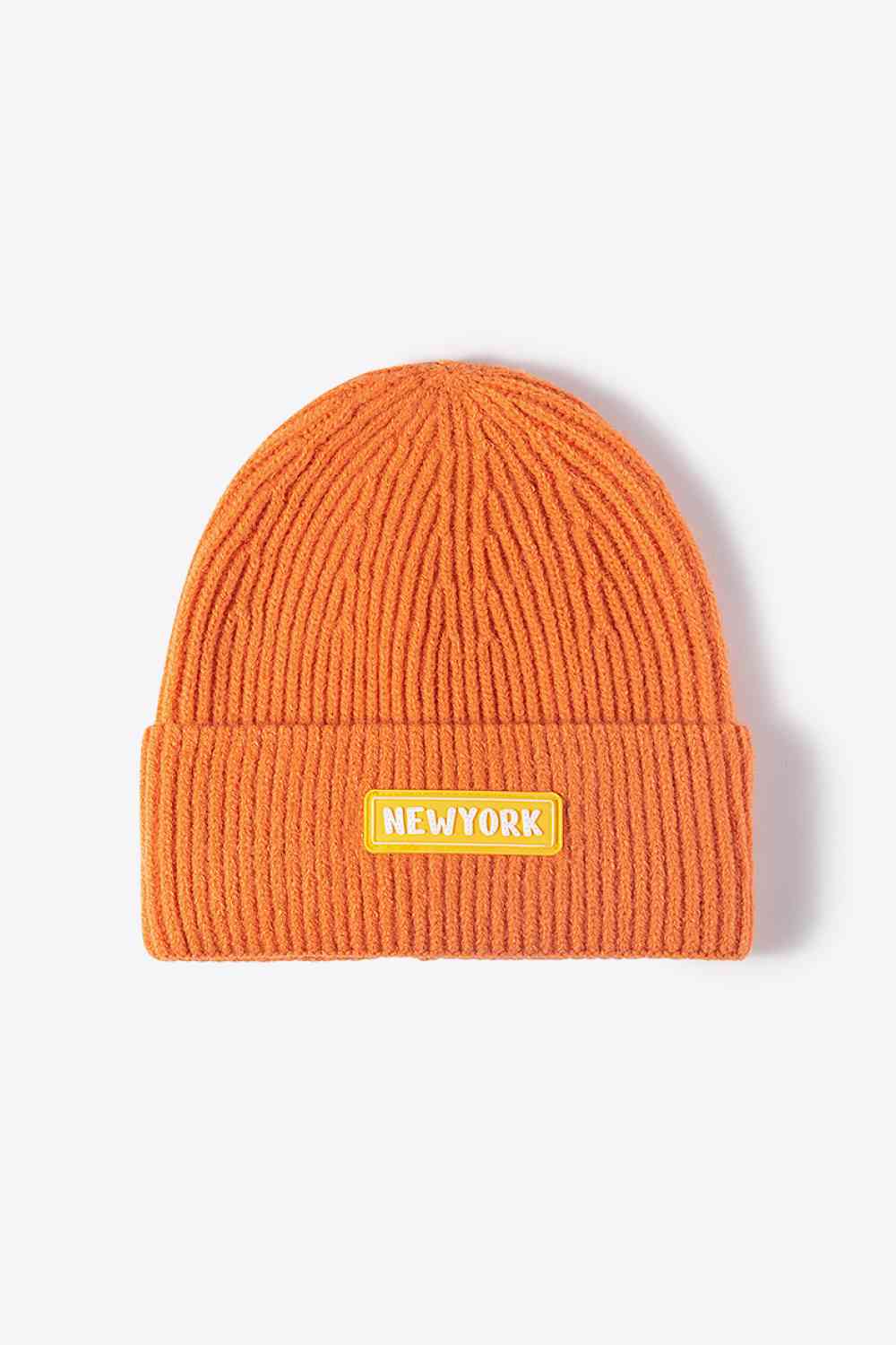 NEWYORK Patch Rib-Knit Cuffed Beanie Orange One Size