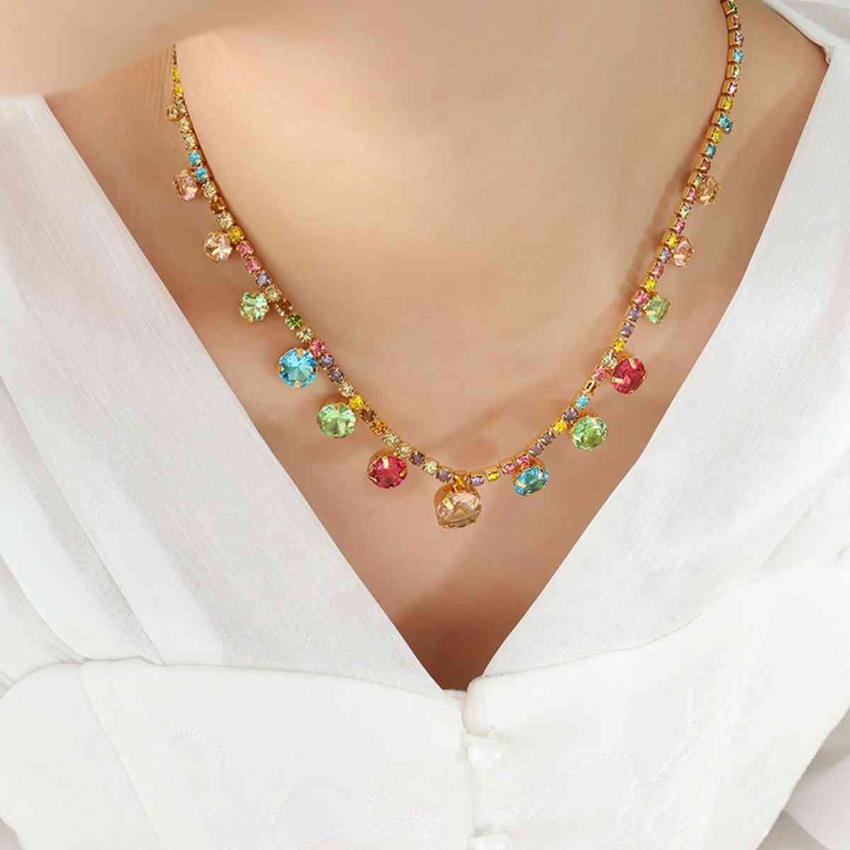 Crystal Copper Chain Necklace Gold One Size