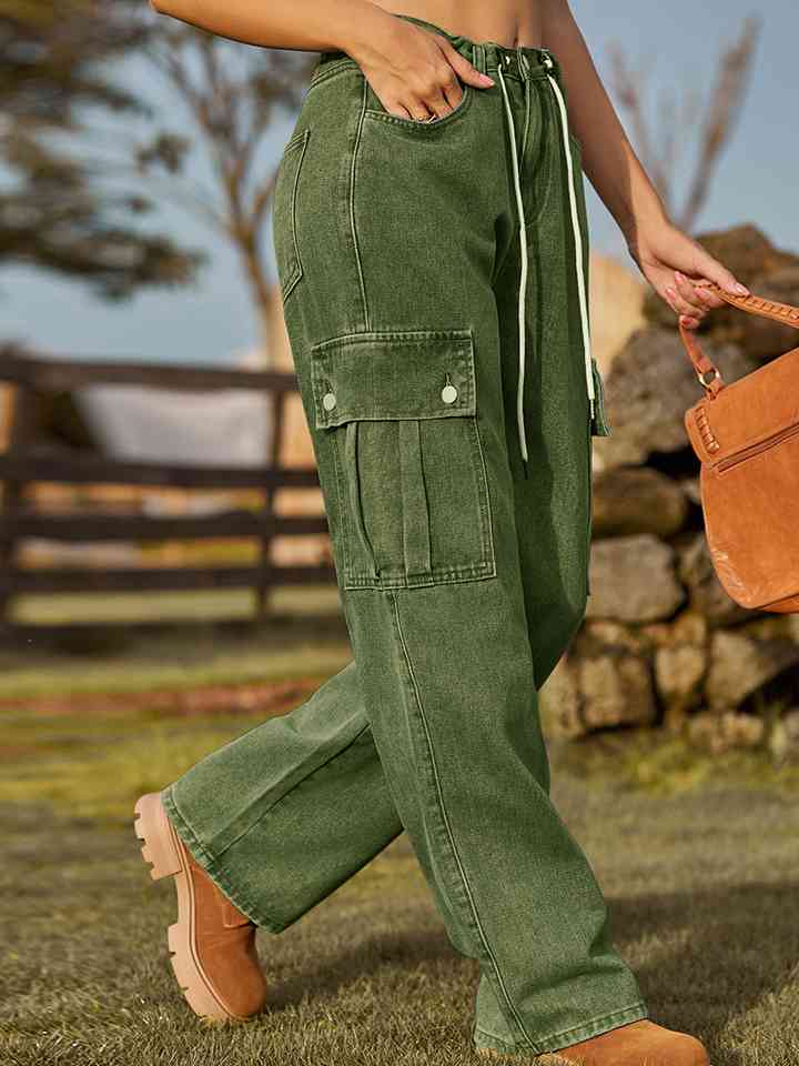 Straight Leg Cargo Jeans Sage