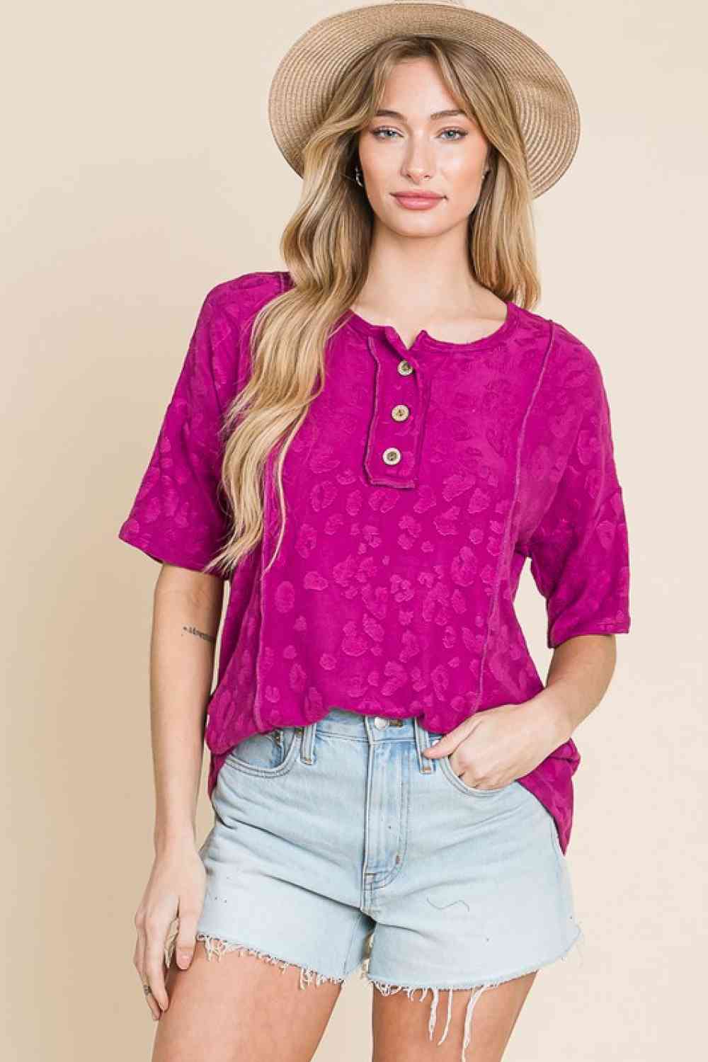 BOMBOM At The Fair Animal Textured Top Magenta