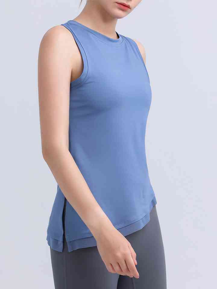 Round Neck Sleeveless Sports Tank Top Dusty Blue