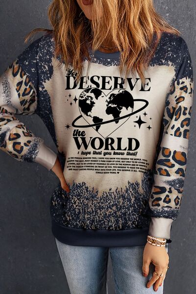 YOU DESERVE THE WORLD Leopard Round Neck Sweatshirt Black