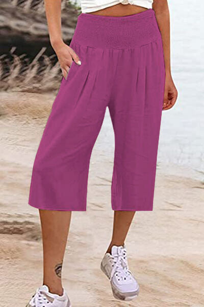 Pocketed High Waist Pants Cerise