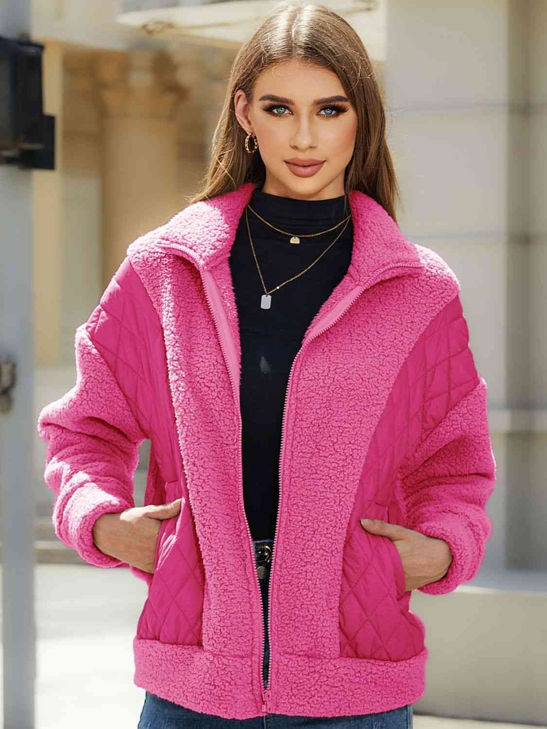 Zip-Up Collared Neck Jacket Deep Rose