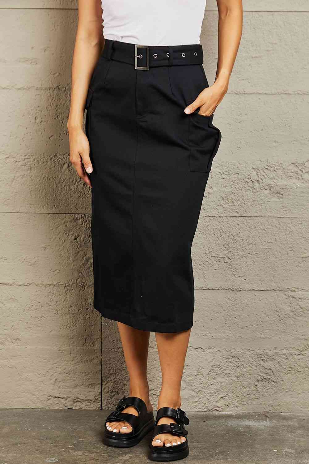 HYFVE Professional Poise Buckled Midi Skirt Black