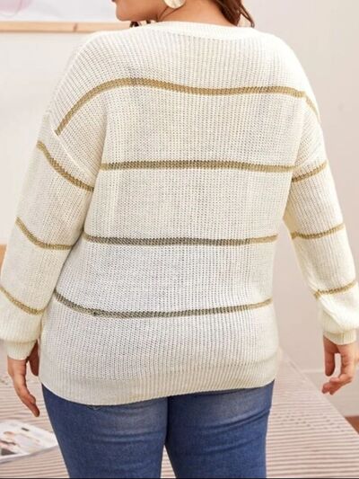 Plus Size Striped Dropped Shoulder Sweater