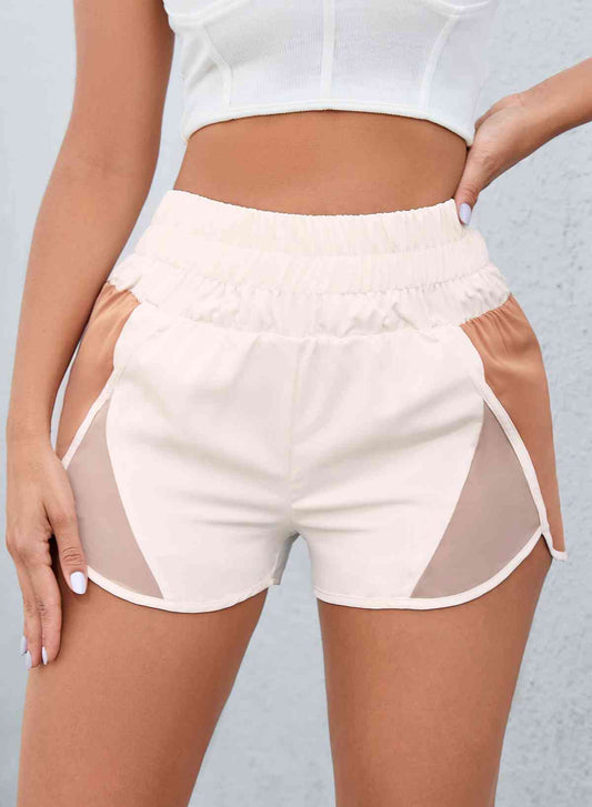 Color Block Wide Waistband Shorts Caramel