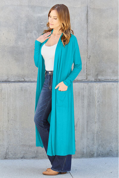 Basic Bae Full Size Open Front Long Sleeve Cover Up Sky Blue