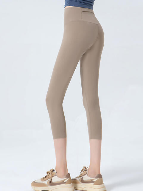 Wide Waistband Cropped Sports Leggings Beige