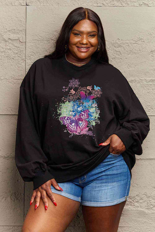 Simply Love Simply Love Full Size Butterfly Graphic Sweatshirt Charcoal