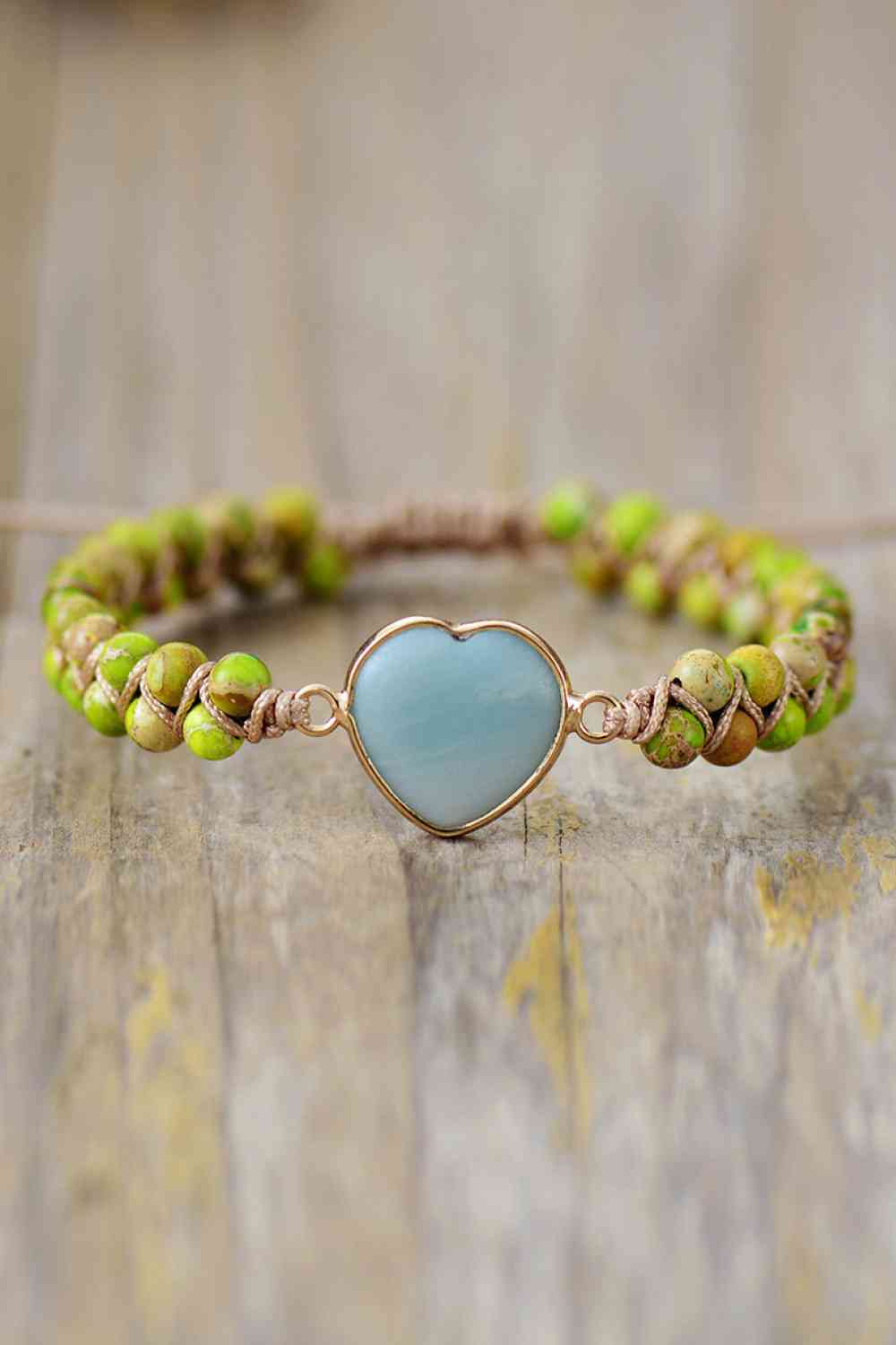 Handmade Heart Shape Natural Stone Bracelet Lime One Size