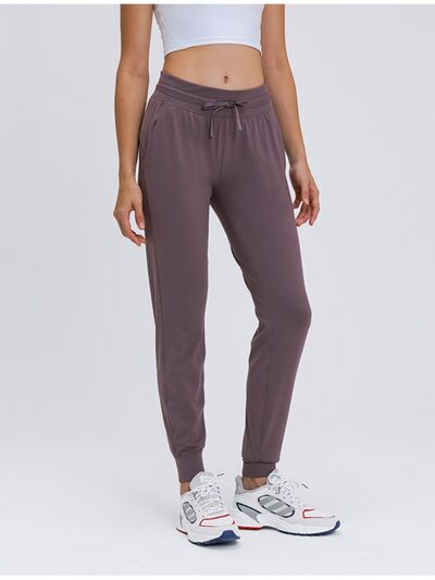 Double Take Tied Joggers with Pockets Light Mauve