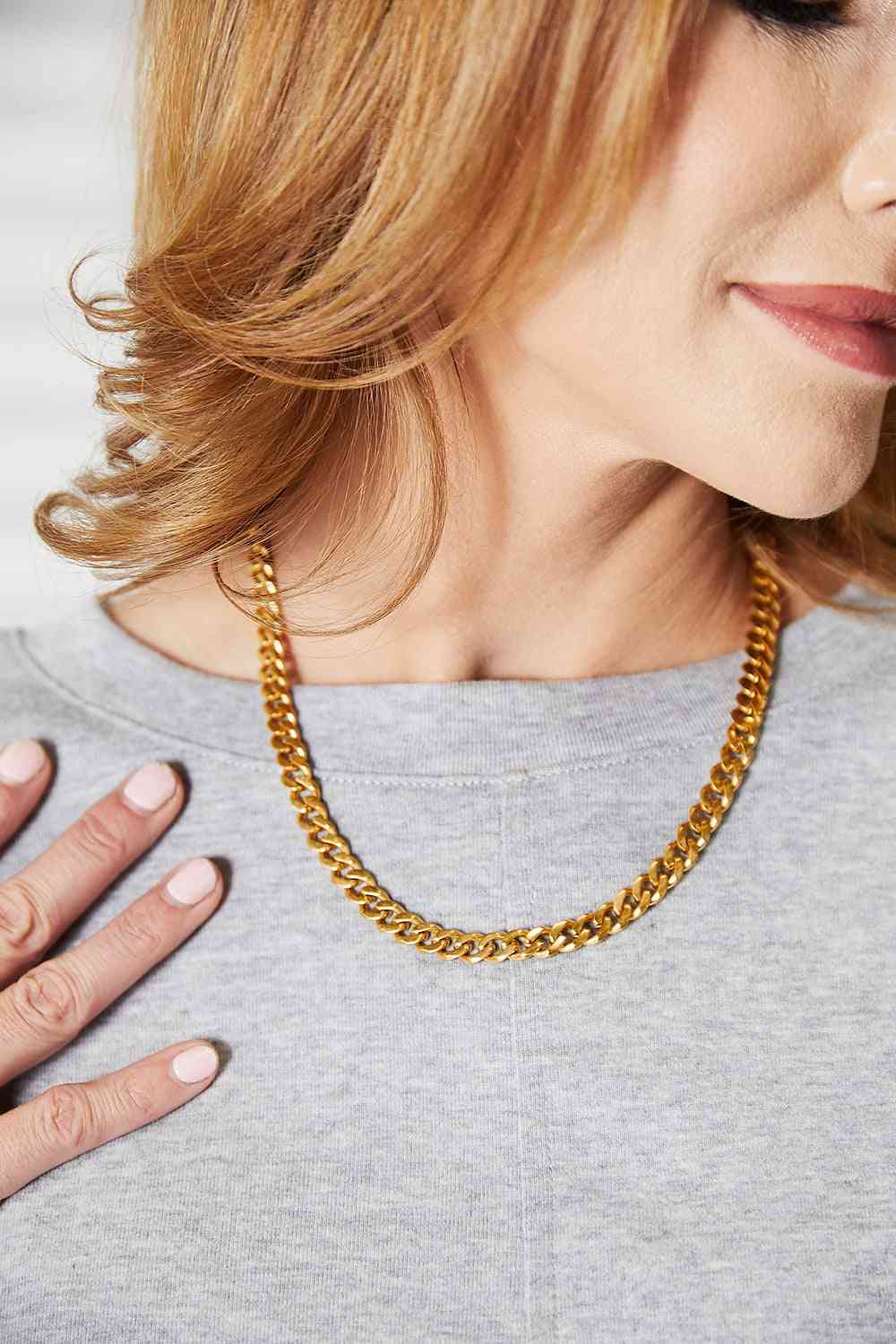 Adored Curb Chain Stainless Steel Necklace Gold One Size