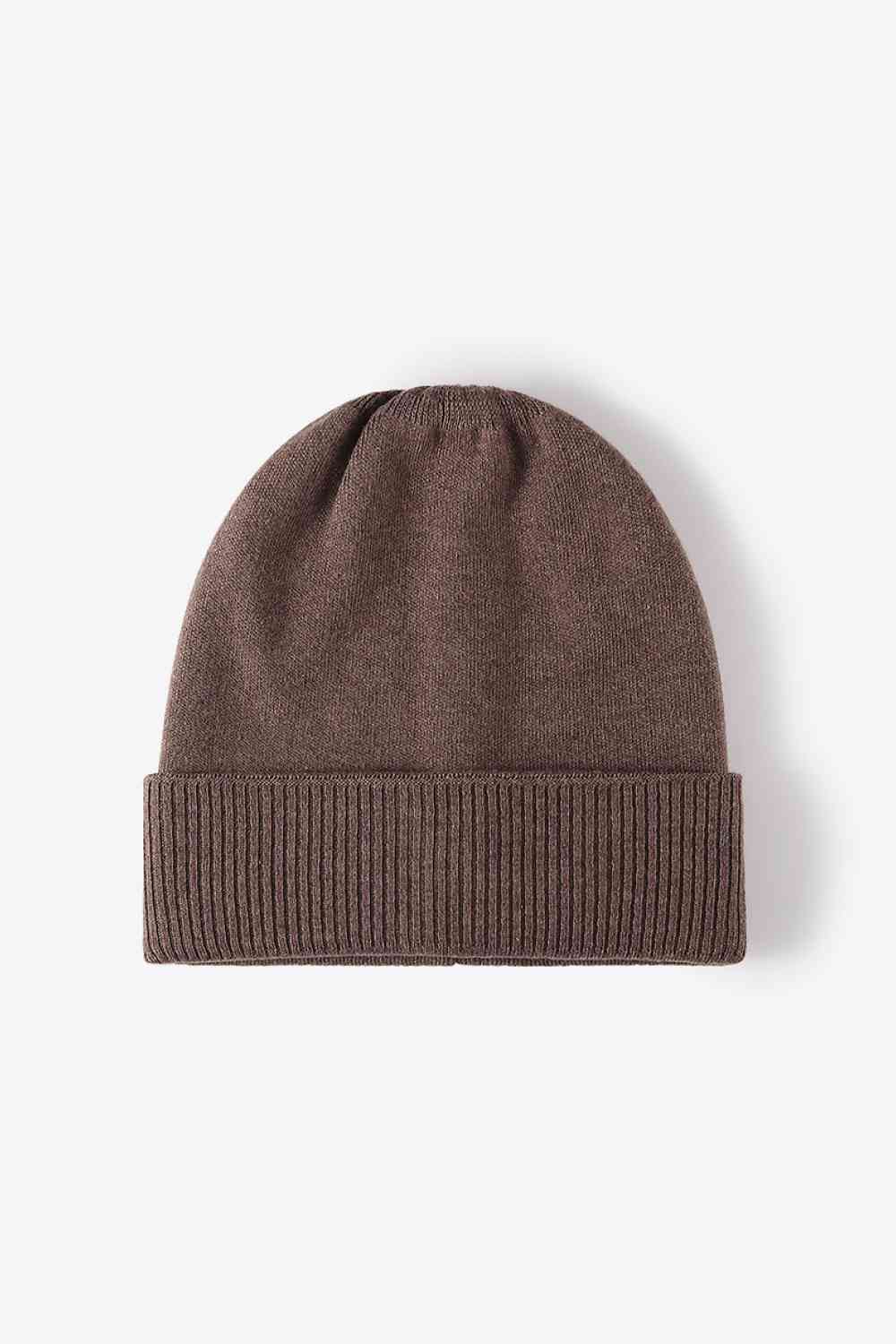 Cuff Knitted Beanie Brown One Size