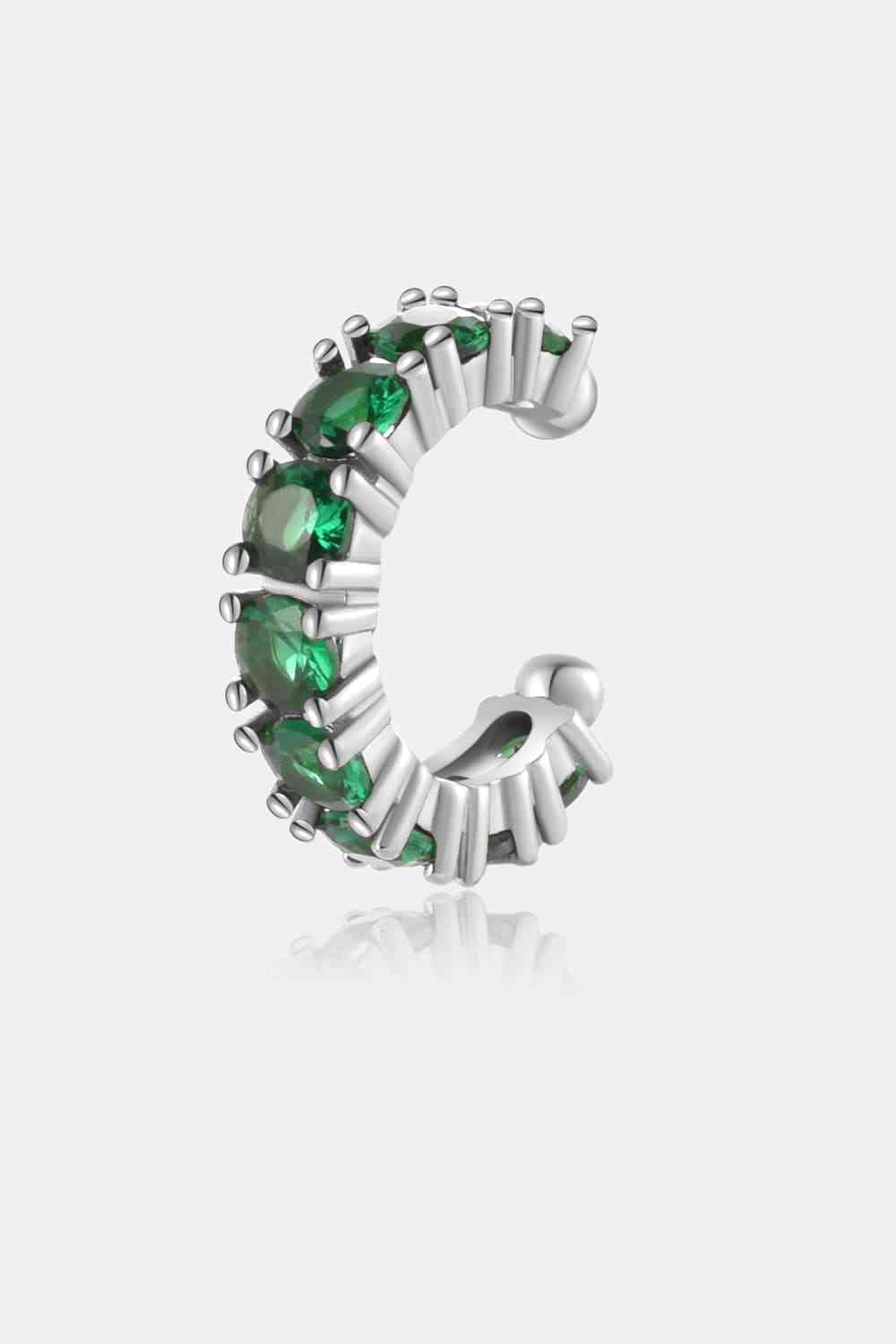 Inlaid Zircon Single Cuff Earring Silver/Green One Size