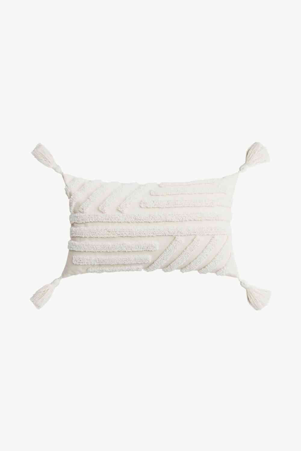 Textured Decorative Throw Pillow Case White Lumbar Pillow One Size