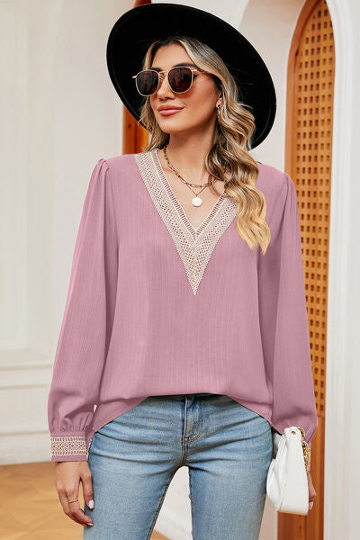 V-Neck Long Sleeve T-Shirt Blush Pink