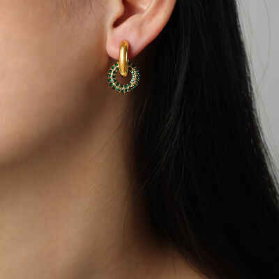 Titanium Steel Inlaid Zircon Double-Hoop Earrings Green One Size