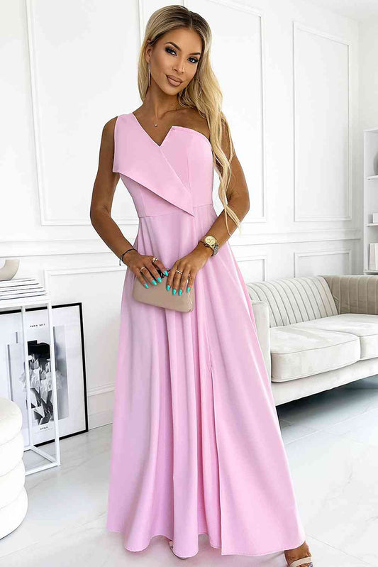 One-Shoulder Sleeveless Maxi Dress Blush Pink