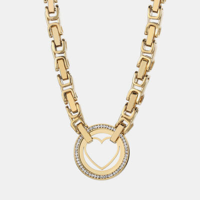 Cutout Heart Shape Inlaid Zircon Chain Necklace Gold One Size