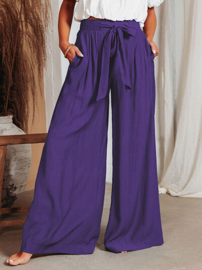 Drawstring Pocketed Wide Leg Pants Violet