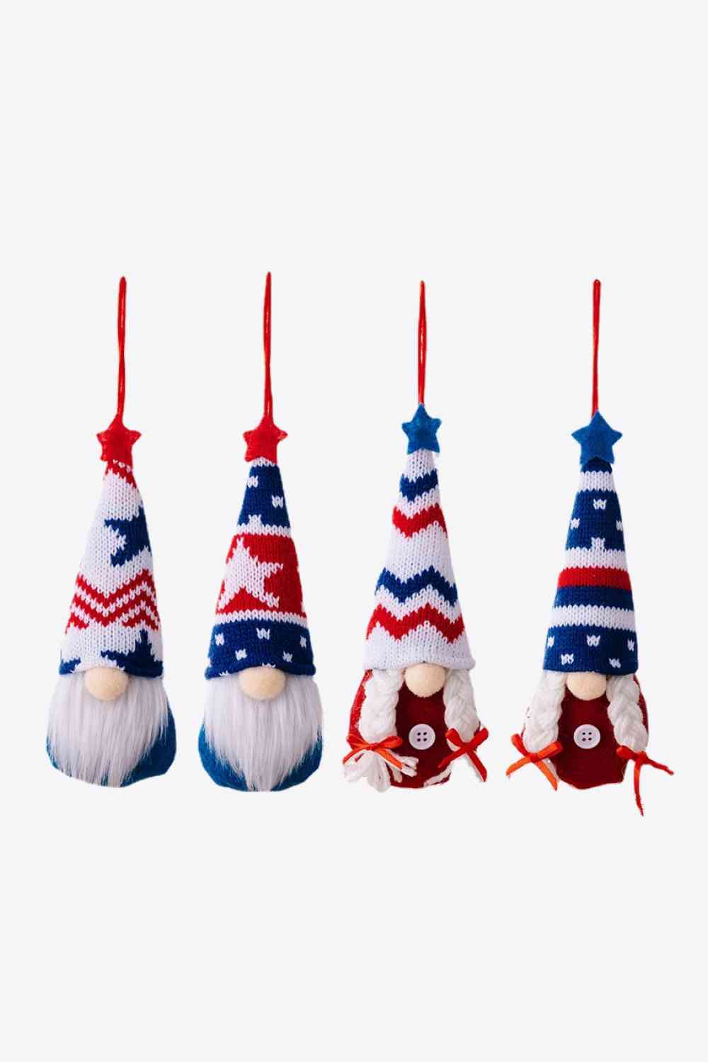 4-Piece Independence Day Knit Hanging Gnomes Multicolor One Size