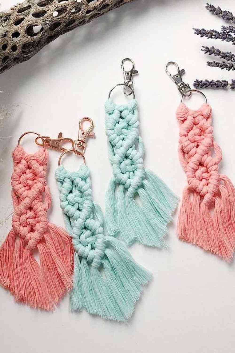 Assorted 4-Pack Macrame Fringe Keychain