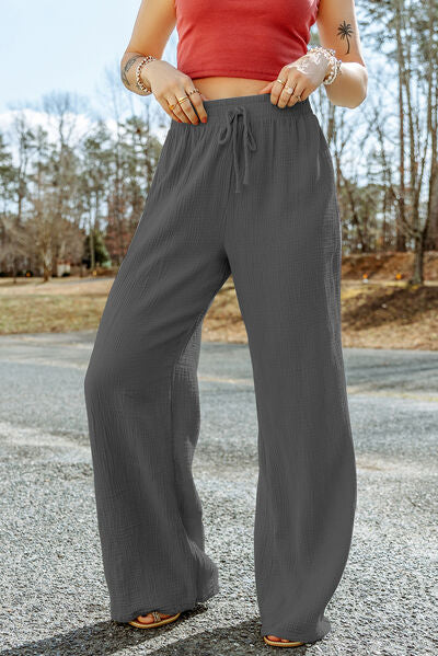 Texture Tied Wide Leg Pants Charcoal