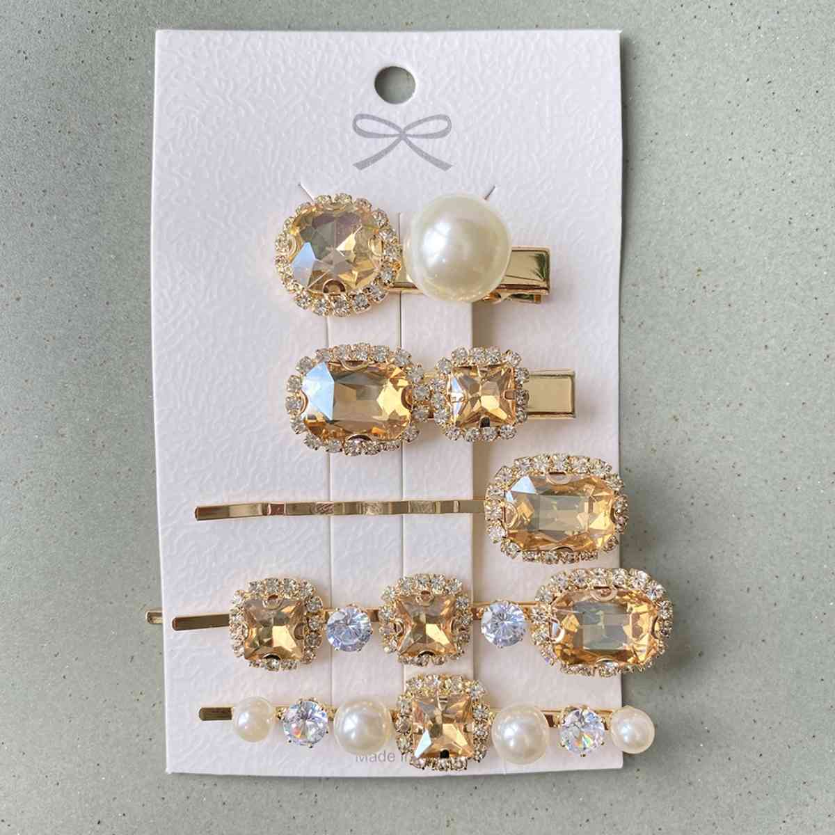 5 PCS/Set Geometric Pearl Hair Clips Gold One Size