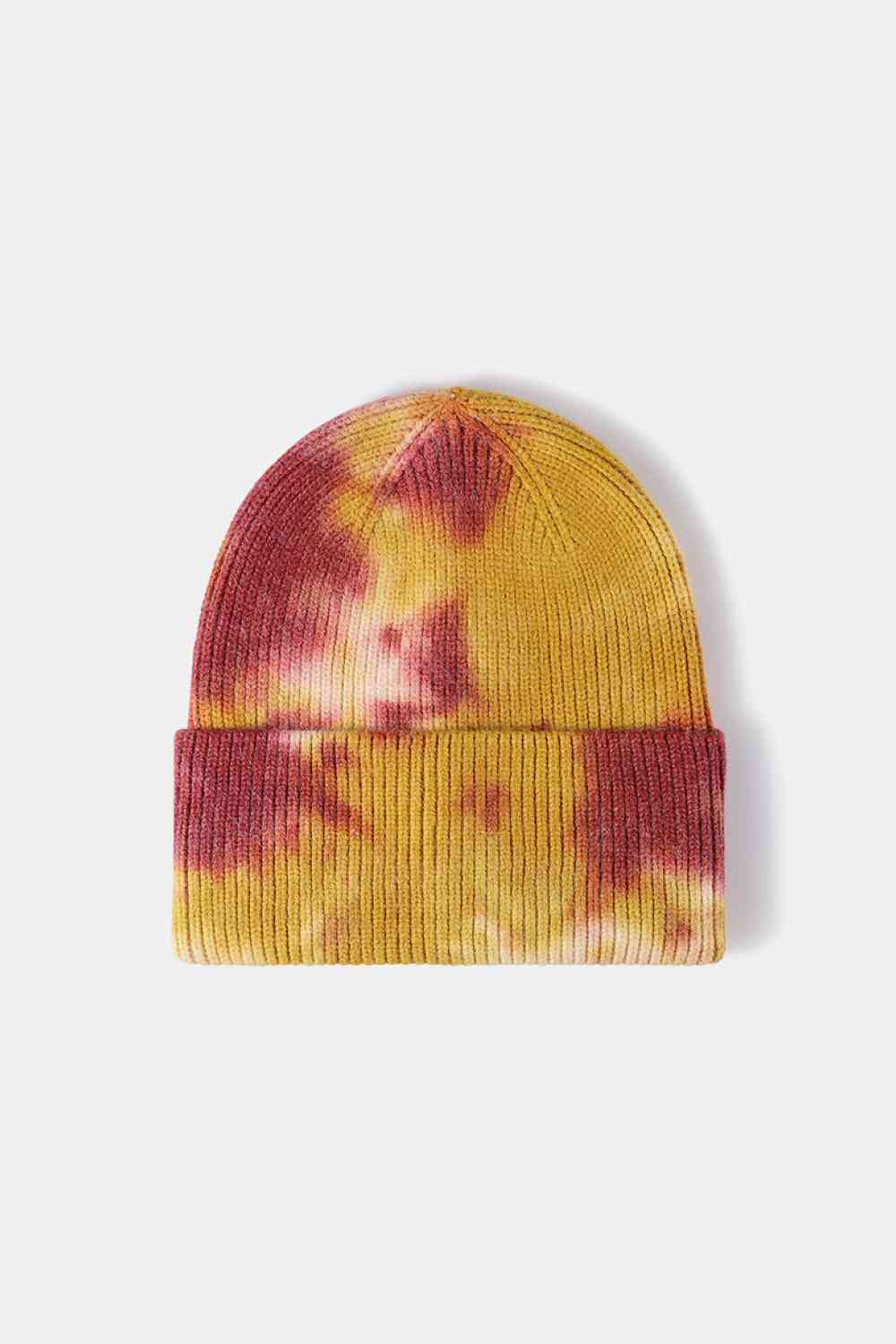 Tie-Dye Cuffed Rib-Knit Beanie Hat Mustard One Size